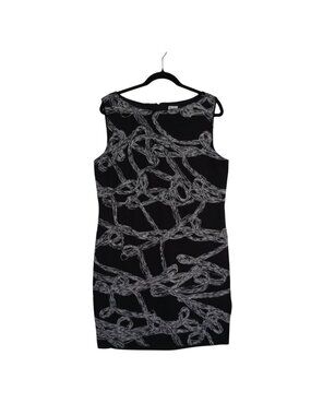 Cache Black & White Sleeveless Sheath Dress Midi With Rope Print Size 14 USA-Mad